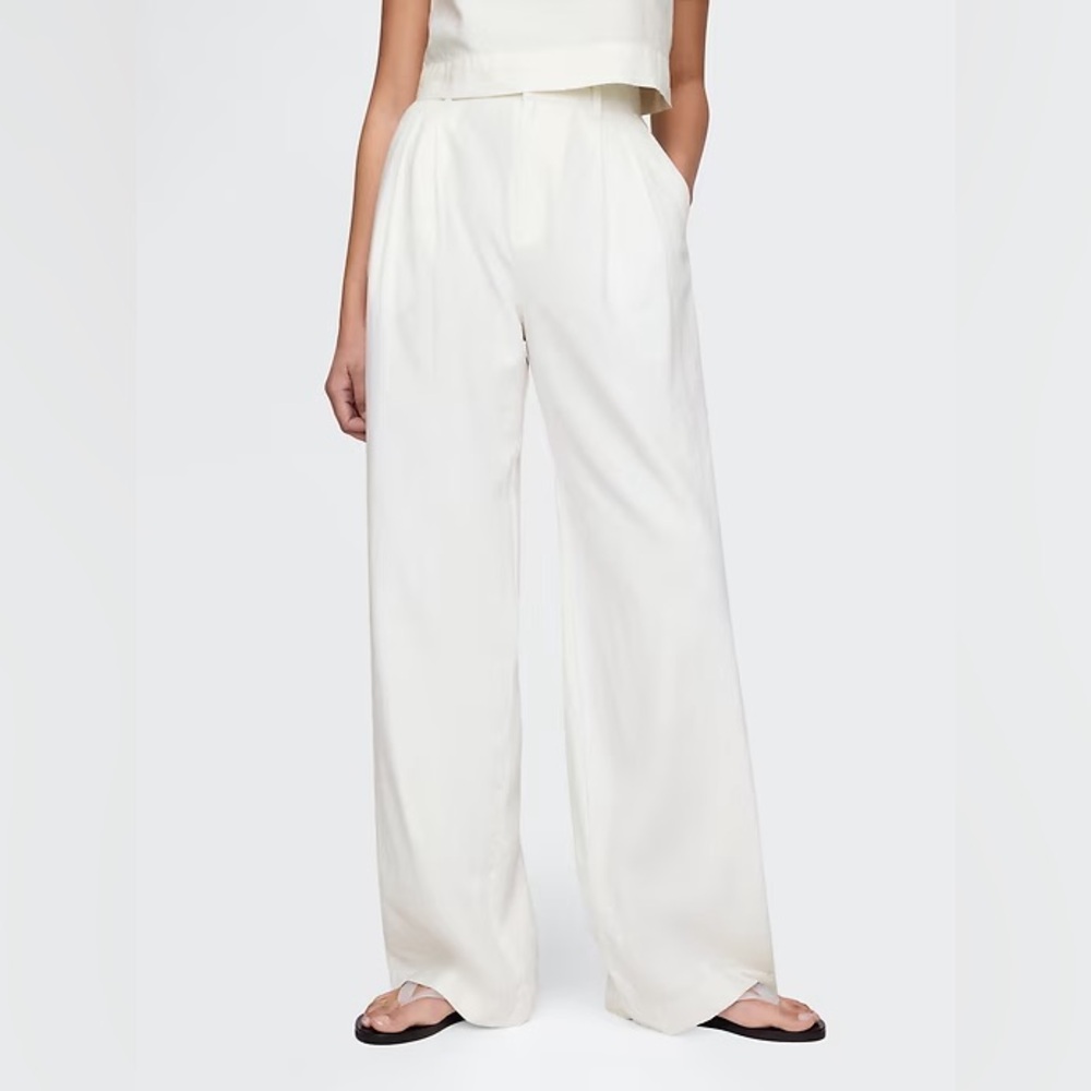 NWT! GAP Off White 365 High Rise Linen-Blend Trousers - 6 TALL 🩷 - Picture 2 of 9